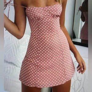 Beginning Boutique - White and Blush Polka dot dress - worn one - Small